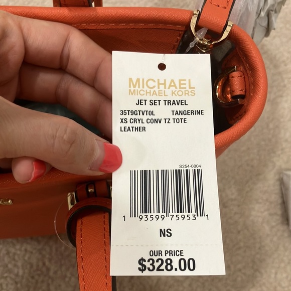 Michael Kors Jet Set Travel 35T9GTVT0L XS Convertible Top Zip Tote Tangerine - Picture 12 of 16